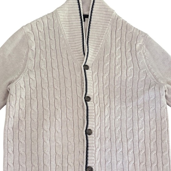 Banana Republic Men XL Cable Knit Cotton Cardigan Oatmeal Button Front Sweater - Picture 2 of 6